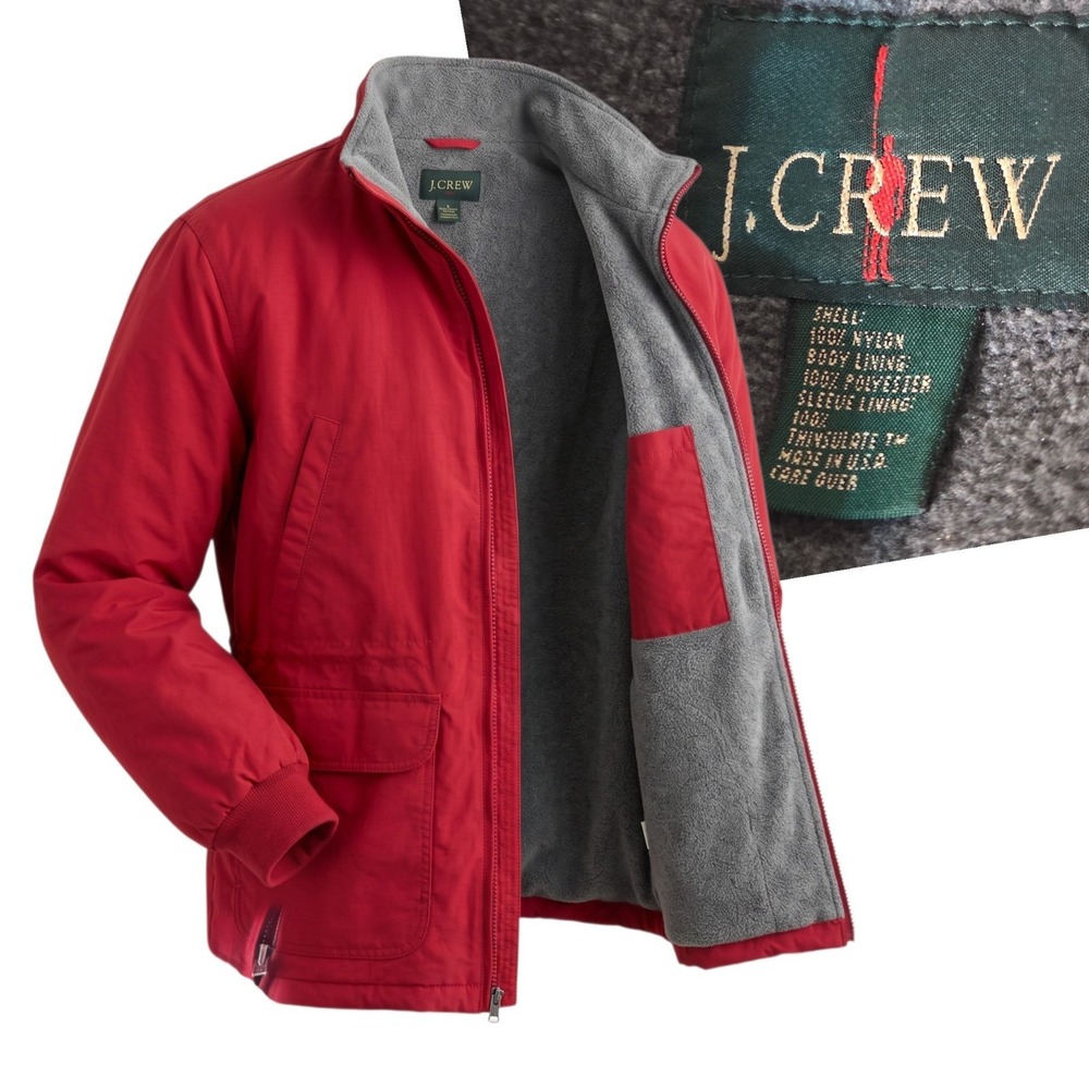 J. Crew Bomber Jacket Mens L Red Vintage Oarsman Fleece Lined USA 90s